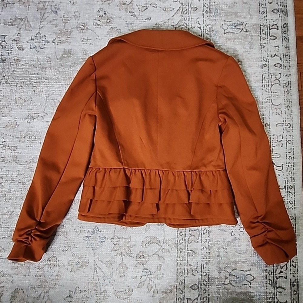 INC Jacket Blazer Small Brown Camel Ruffle Ruched Sleeve Button Lined Casual - Picture 7 of 7